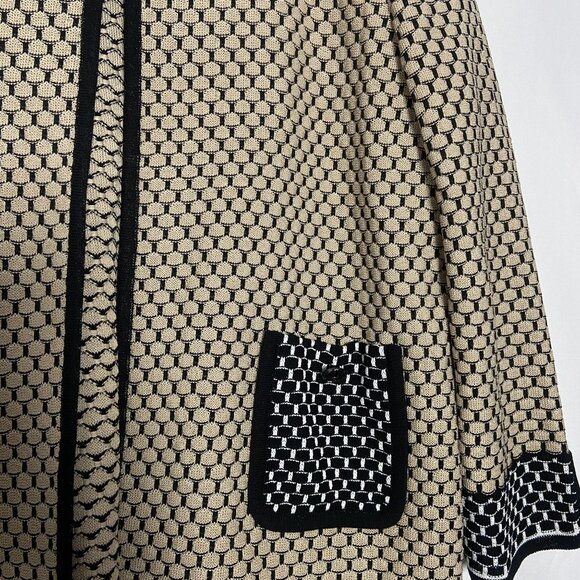 Ming Wang Womens Medium Beige & Black Textured Knit Open Front Jacket - Picture 6 of 15